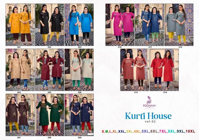 Poonam Kurti House 2 Ethnic Wear Fancy Embroidery Work Slub Cotton Kurtis Collection
